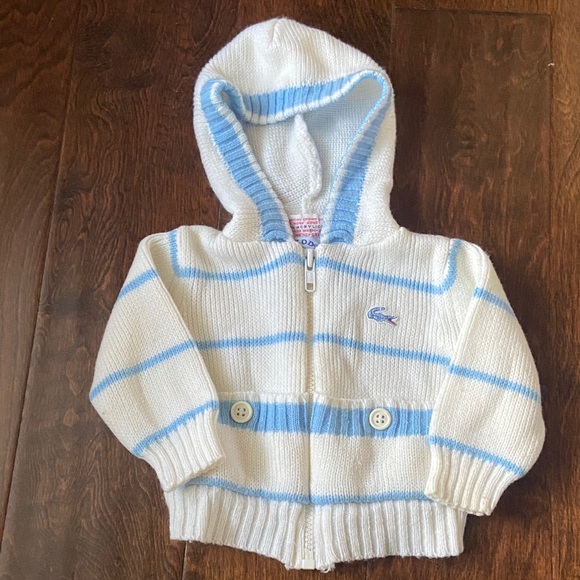 Vintage Izod Lacoste baby knit cable Hoodie cardigan full zip size 3-6M - Picture 1 of 9